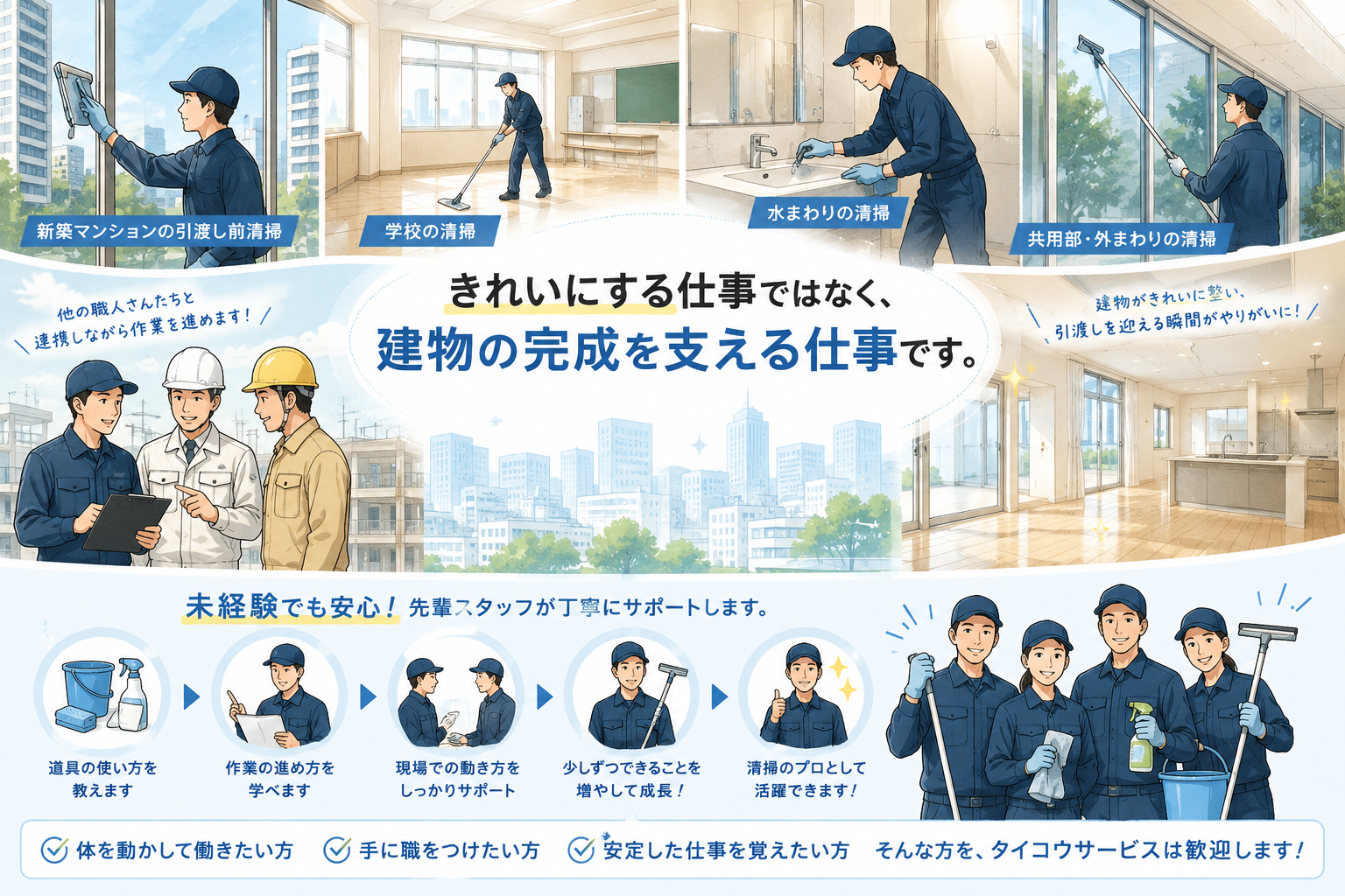きれいにする仕事ではなく、建物の完成を支える仕事です。